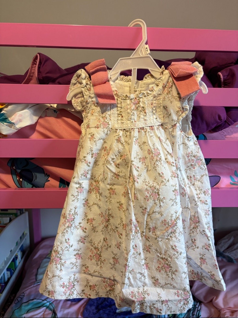 Edgehill Collection Cream Floral Dress with Pink Accents